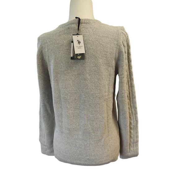 U.S. Polo Association Silver Grey Fisherman Sweater Crew Neck Long Sleeve Large - Picture 3 of 12